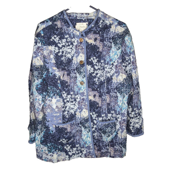 CJ Banks Womens 2X Blazer Jacket Stretch Blues Buttons Pockets - Picture 1 of 6